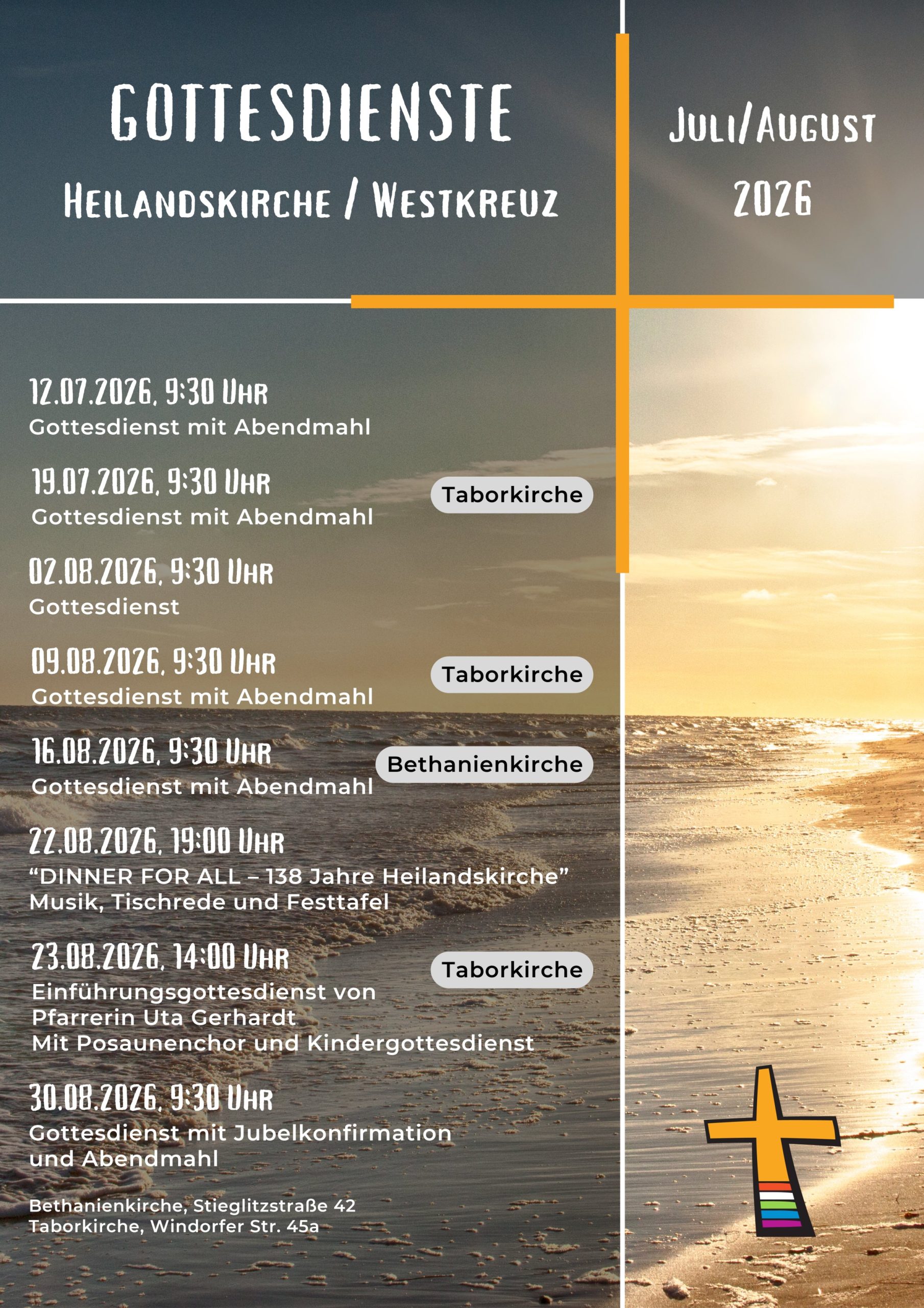 Gottesdienstübersichten für Juli und August